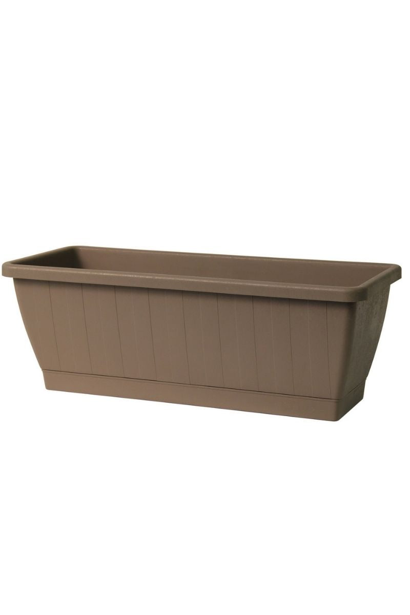 window box planter with saucer Kezar Greener Window Box With Attached Saucer 19.5L"x 7.75" x 7" Taupe – Chalet