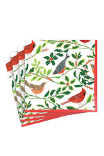 Caspari Song Birds and Holly White Cocktail Napkins