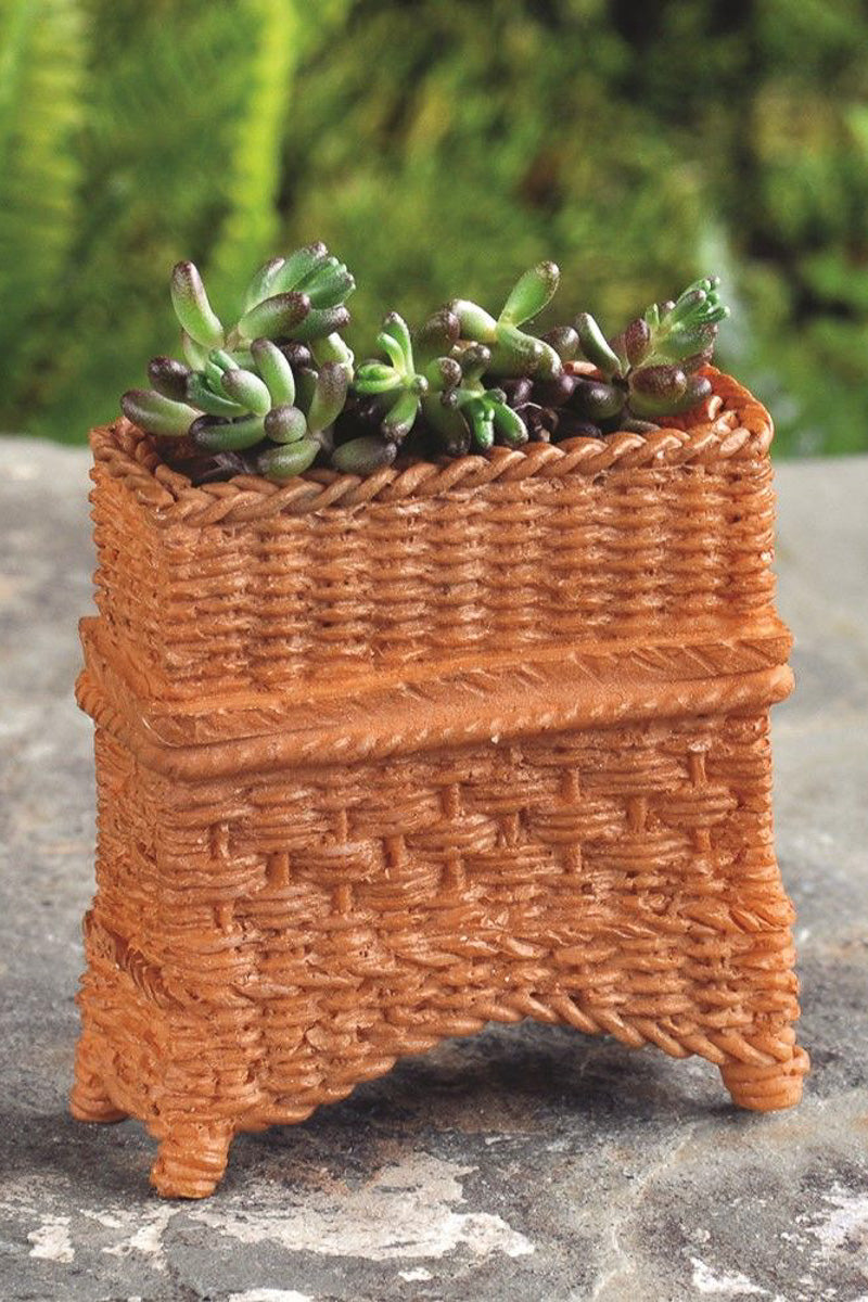 wicker plant pot holders Miniature Garden Wicker Plant Stand Brown – Chalet