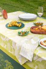 Garnier-Thiebaut Mille Hortensias Coated Tablecloth 69"x69" Vert