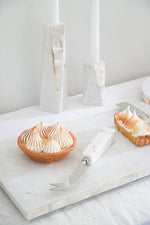 White Marble Cheese Board & Knive Set with Mother of Pearl Inlay