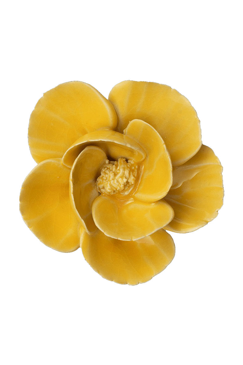 Yellow Color Velvet & Acrylic Lotus Flower Hanging For Decoration Set Of 6