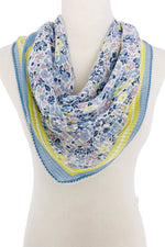 Embroidered Edge Floral Square Scarf Blue