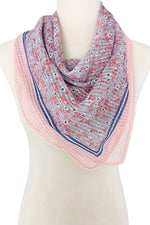 Embroidered Edge Floral Square Scarf Pink