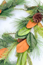 Faux Magnolia Leaf with Pinecone Garland 6'