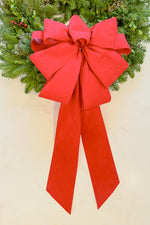 Hand Tied Classic Velvet Bow 14" W x 27" L Red