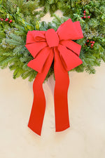 Hand Tied Classic Velvet Bow 8" W x 20" L Red