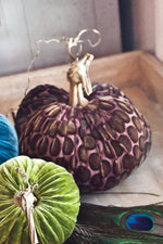 Plush Pumpkin Velvet Pumpkin 6" Green Gold Dot