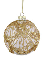 Beaded Festoon Ball Ornament 4" Clear & Gold