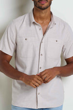 Toad & Co Men's Taj Hemp Short Sleeve Shirt Medium Oatmeal