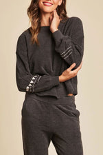 Barefoot Dreams Cozychic Ultra Light Heartbeat Stripe Pullover Extra Large Carbon Sunrise Pink