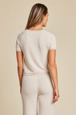 Barefoot Dreams CozyChic Ultra Lite Pointelle Short Sleeve Large Stone Pearl