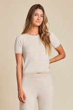 Barefoot Dreams CozyChic Ultra Lite Pointelle Short Sleeve Medium Stone Pearl