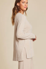 Barefoot Dreams Woman's CozyChic Ultra Lite Crewneck With High Slits Large Stone