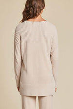 Barefoot Dreams Woman's CozyChic Ultra Lite Crewneck With High Slits Medium Stone