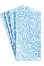 Caspari Block Print Leaves Cotton Dinner Napkins Blue & White