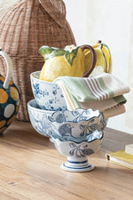 Creative Co-Op Footed Stoneware Bowl with Botanicals