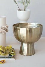 Cast Aluminum Creased Footed Planter 7" Gold Finish