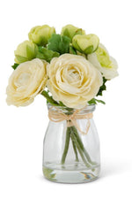 Faux Ranunculus Bouquet in Glass Vase 6.75" White