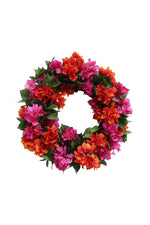 Faux Bougainvillea Wreath 24" Orange Fuchsia
