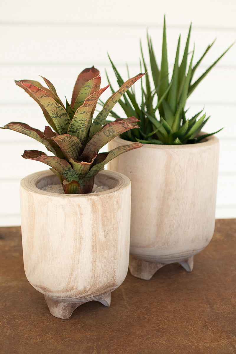 wood & stoneware indoor planter large Kalalou Hand-Carved Wooden Planter With Feet Large – Chalet