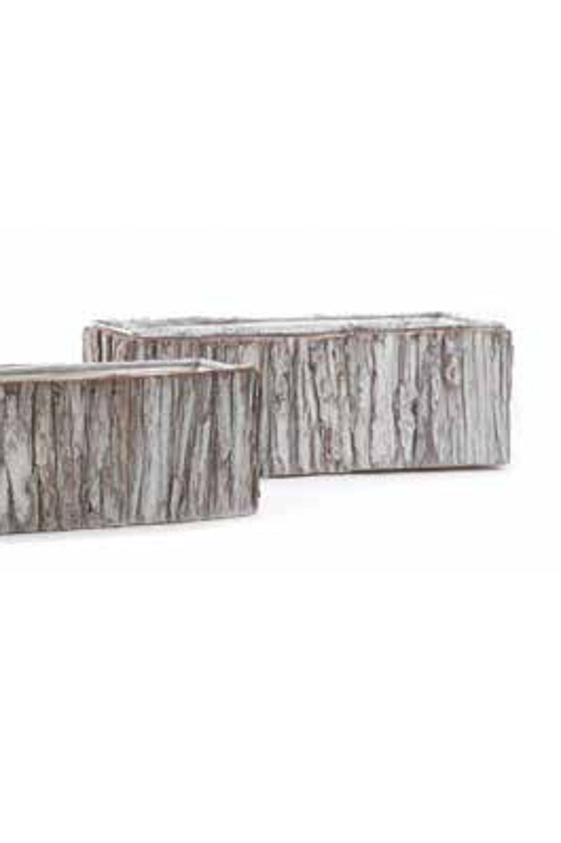 decorative rectangular planter indoor Tree Bark Rectangular Planter White Large – Chalet