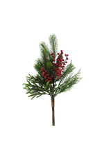 Faux Mixed Pine Berry Pinecone Bush Red & Green