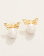 Spartina Vintage Bee Bauble Stud Earrings Pearl