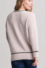 CozyChic Ribbed Sweater With Blanket Stitch Medium Stone