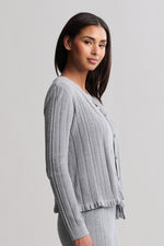 Cozy Chic Ultra Lite Knit Cardigan With Ruffle Extra Small Moonbeam