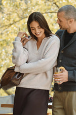 CozyChic Dolman Sleeve Collared Pullover Small Stone