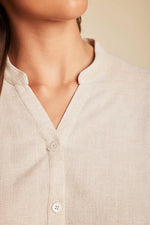 Barefoot Dreams Linen Blend Blouse Small Heathered Bisque