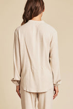 Barefoot Dreams Linen Blend Blouse Large Heathered Bisque