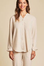 Barefoot Dreams Linen Blend Blouse Medium Heathered Bisque
