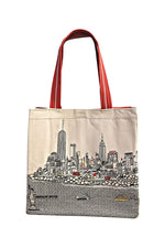 New York Skyline Embroidered Day (Cream) Tote Bag
