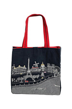 Paris Skyline Embroidered Night (Black) Tote Bag