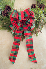 Hand Tied Classic Red Plaid Bow 9" W x 20" L