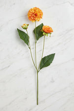 Faux Dahlia Spray 20" with 2 Flowers and 1 Bud Yellow Orange