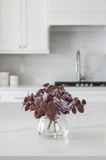 Faux Rose in Glass Vase 4.5" Purple