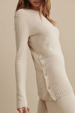 Barefoot Dreams CozyChic Ultra Lite Textured Rib Pullover with Buttons Small Stone