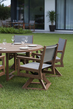 Berlin Gardens Sling Swivel Rocker Dining Chair Elevation Stone on Brazilian Walnut