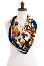 Blossom & Fox Bandana Square Silk-Feel Scarf Blue & Orange