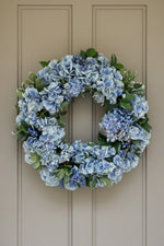 Faux Hydrangea Wreath 24" Blue