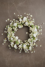 Faux Cherry Blossom Wreath 24" Cream & Green