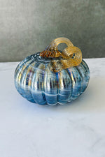 Fall Glass Pumpkin With Curley Stem 5"x4.3" Blue