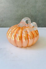 Fall Glass Pumpkin With Curly Stem 5"x4.3" Gold