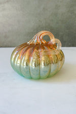 Fall Glass Pumpkin With Curly Stem 5"x4.5" Gold Luster