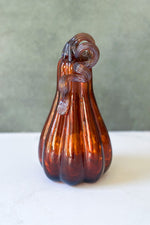 Fall Glass Gourd With Curly Stem 4.5"x9" Amber