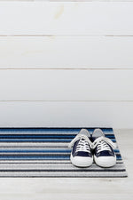 Chilewich Horizon Stripe Shag Door Mat 18"x28" Deep Sea