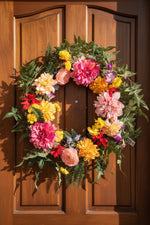 Faux Dahlia, Ranunculus Wreath 17" Mix